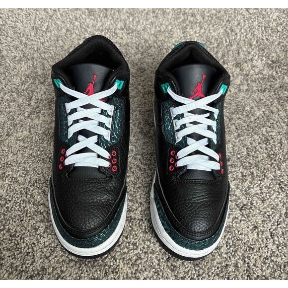 Nike Air Jordan 3 Retro Black Hyper Jade Red Size 5 Youth (Size 6.5 Women's) - Picture 3 of 8
